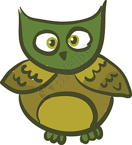 绿色猫头鹰矢量或彩色图案荒野月亮生物羽毛眼睛捕食者绘画动物卡通片插图背景图片