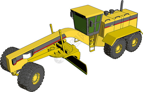 白色背景上的黄色工业平地机矢量图刀刃维修工人拖拉机车辆地球搬运工工作地面操作员插画