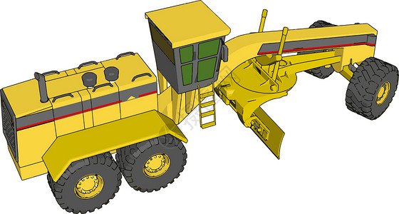 白色背景上的黄色工业平地机矢量图建筑搬运工运输地面操作员地球评分员刀刃机器发动机插画