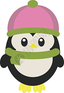 一只可爱的小企鹅穿着温暖的冬衣矢量 co背景图片
