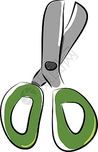 白色背面的简单卡通绿色剪刀 vectro 插图背景图片