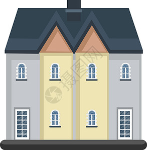 卡通白色建筑与蓝色屋顶矢量房子商业建筑学房屋街道城市插图背景图片
