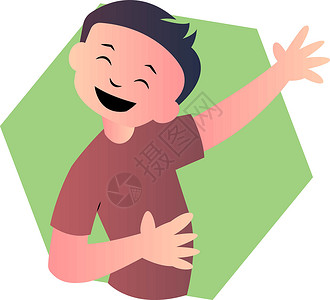 快乐的卡通男孩 在绿色衬衫 舞蹈矢量背景图片