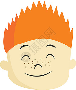 雀斑脸橙色头发和雀斑微笑矢量的男孩的滑板 或插画