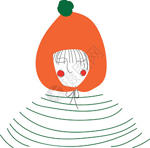 一个戴着橙色冬帽矢量图或彩色插图的女孩条纹绘画绿色毛衣背景图片