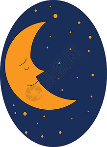 卡通月亮 闭着眼睛睡在黑暗的蓝色背面背景图片