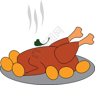 辣鸡堡热辣辣辣辣烤卡通鸡矢量或彩色插画