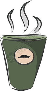 酒店杯子带热咖啡矢量或彩色插图的小胡子咖啡杯插画