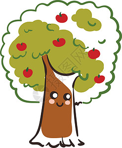 一个可爱的快乐苹果树矢量或颜色插图背景图片