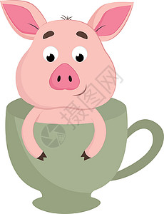茶杯矢量或彩色图案中的猪高清图片