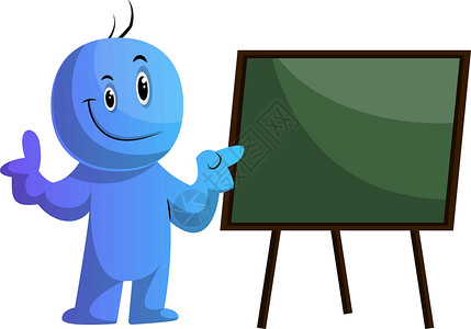 蓝色卡通人物和白色板上的插图矢量背景图片