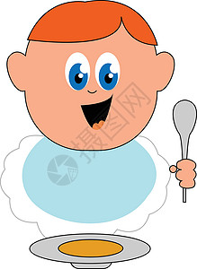 独立的孩子婴儿饮食 矢量或颜色插图设计图片