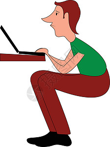 男人坐着看笔记本电脑手画设计中风高清图片素材