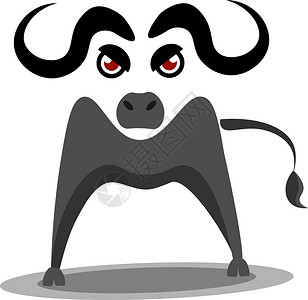或彩色插图黑色灰色力量尾巴红眼睛绘画动物喇叭荒野水牛背景图片