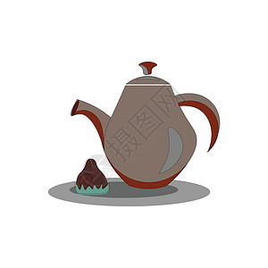 山区茶地棕色茶壶和糖果的剪贴画象征着晚茶时间插画