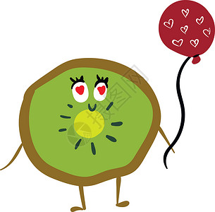 周至绿心猕猴桃带有红色气球矢量或彩色插图的猕猴桃插画