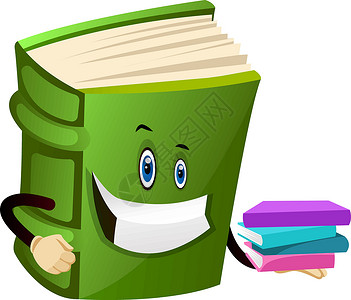 绿色书籍 收藏一些书本 插图 白面包上的矢量背景图片