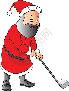 女子打高尔夫球一个穿着圣诞老人服装打高尔夫球的人的矢量图设计图片