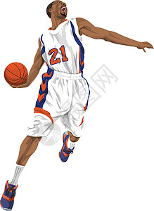 篮球运动员去扣篮的矢量训练玩家男人灌篮绘画圆形白色卡通片运动精力背景图片