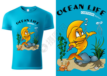 儿童 T 恤设计与卡通金色 Fis背景图片