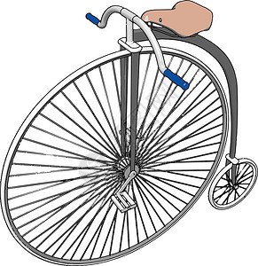 高轮自行车大轮自行车 插图 白色背景的矢量旅行收藏古董乡愁绘画运输车轮脚踏车车辆踏板插画