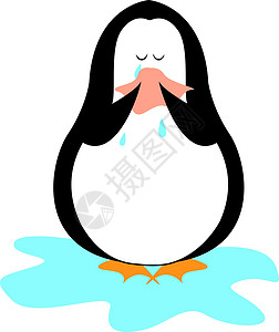 很专心的企鹅哭企鹅 插图 白背景的矢量插画