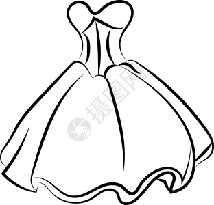连衣裙女人白色背景上的连衣裙绘图插图矢量女性草图头发裙子孩子卡片涂鸦黑色庆典衣服设计图片
