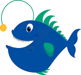 白色背景上的蓝色水族馆钓鱼海鲜荒野海洋旅行绘画卡通片游泳野生动物背景图片