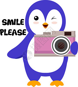 戴着相机企鹅企鹅用相机 插图 向量 在白色背景插画