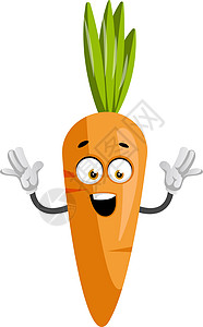 快乐的胡萝卜 插图 白色背景的矢量食物健康叶子卡图背景图片