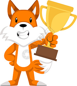 带奖杯 插图和白底矢量的狐狸背景图片
