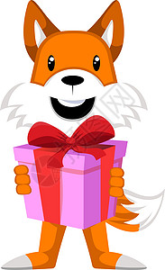 带生日礼物的狐狸 插图 白灰原上的矢量背景图片