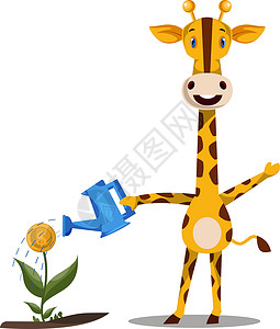 白色背景上的长颈鹿浇水植物插画矢量背景图片