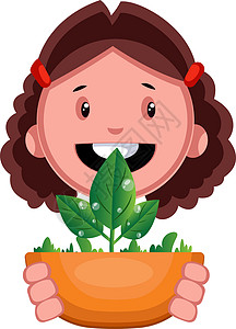 有植物 插图和白背景矢量的女孩背景图片