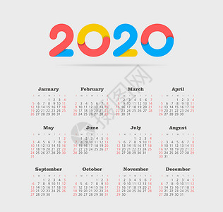 2020日程本矢量日历 2020 年 星期从周日开始规划师时间季节广告网格插图日程数字办公室日记插画