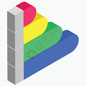 彩色楼梯信息图表的 3D 等距商业推介会报告经济数据生长进步金融损失利润背景图片