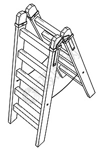 简易木梯装潢师装修工业阶梯楼梯服务爬梯工具插图木头插画