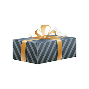 竖条纹礼物盒带光泽金色丝带的礼品盒的顶部视图等距婚礼节日生日惊喜展示念日派对庆典礼物盒插画