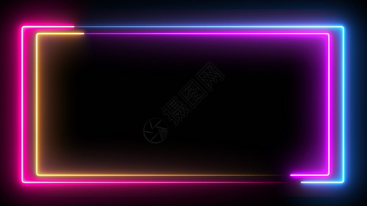 计算机生成的彩色动画 黑色背景上蓝色和粉色的 3D 渲染霓虹灯盒激光玩家运动射线编程盒子数字化闪光框架化合物背景图片