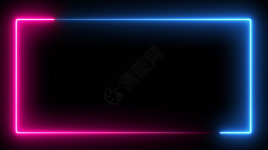 计算机生成的彩色动画 黑色背景上蓝色和粉色的 3D 渲染霓虹灯盒过渡盒子射线娱乐电脑数字化激光闪光屏幕反射背景图片