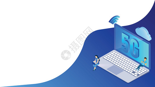 快速 5G 网络连接笔记本电脑和高存储数据 c海报蓝色信号播送服务器界面等距横幅创新反应设计图片