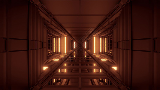隧道灯干净的未来科幻隧道走廊与漂亮的反射 3d 渲染背景墙纸艺术插图建筑小说辉光玻璃机库玻璃窗金子外星人背景