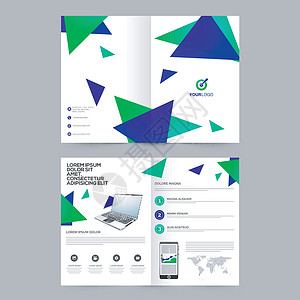 企业手册三折页带有抽象三角形的商业手册手机图表横幅小册子电脑信息传单创造力办公室营销设计图片