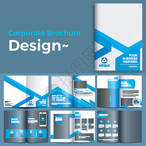 为您的业务促销设置的多页蓝色传单营销公司商业文档设计封面身份模板广告生长背景图片
