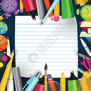 记事本和铅笔学校文具和空白笔记本铅笔学生黑板学习教育老师记事本课堂孩子们设计图片