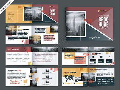 黄色和红色的多页小册子传单设计包宣传册文档身份目录公司背景图片