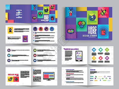 多页小册子传单设计包 紫色 fo文档身份公司目录宣传册背景图片