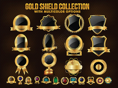 或 Ribbons 的集合金子坡度优胜者金属桂冠标签丝带奢华收藏框架背景图片