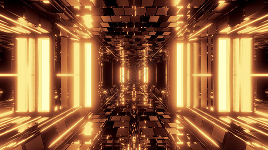 未来派科幻空间机库隧道走廊与环境砖纹理 3d 插图背景壁纸运动砖块艺术渲染墙纸反射反光金子背景图片