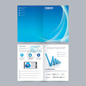 蓝色企业画册整套带有信息图表元素的商业手册公司生长传单杂志目录横幅创造力营销文件夹报告设计图片